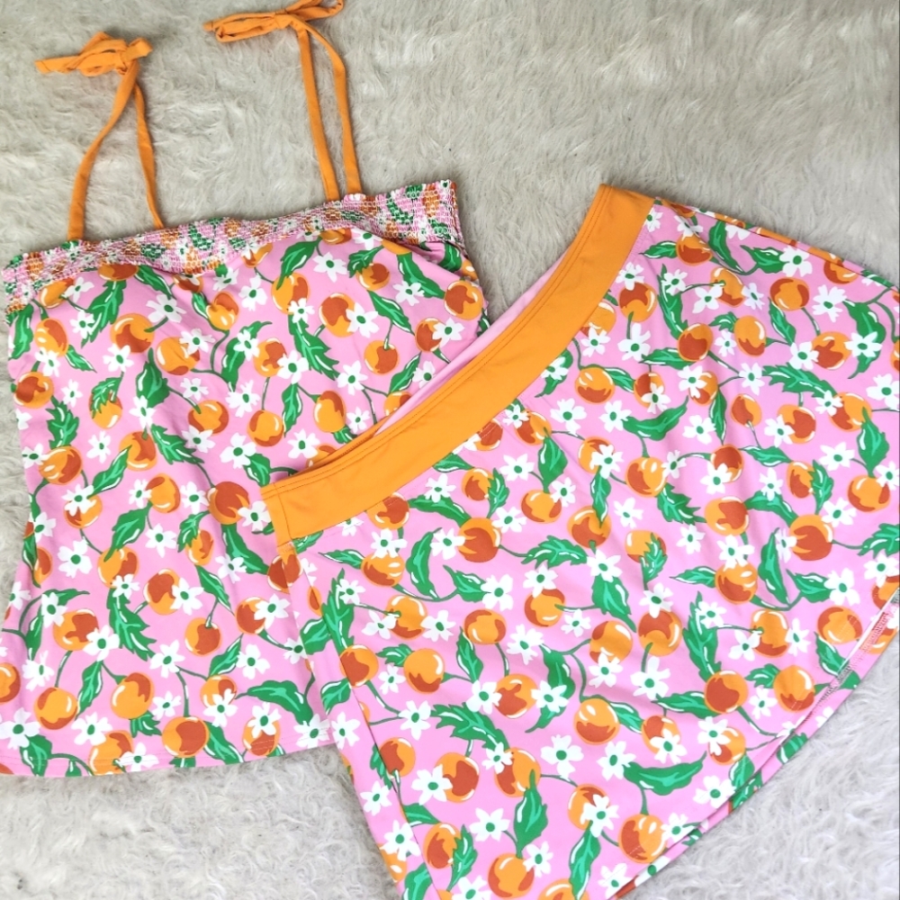 Lands' End Draper James tankini skort swimsuit set bathing suit orange pink 12